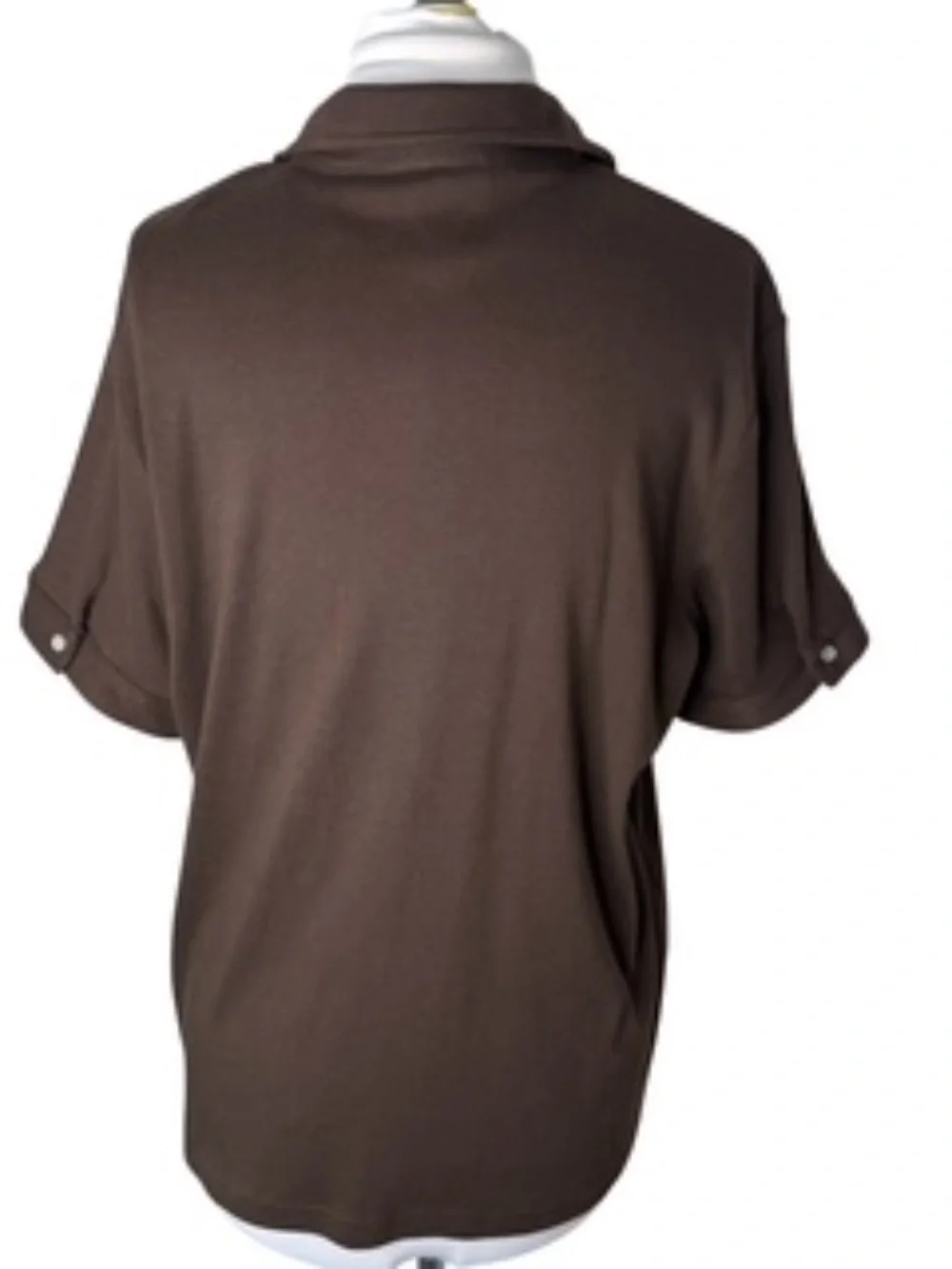 NWT Karen Scott Chocolate Short Sleeve Button-Down 2 Chest Pocket Top Size 1X